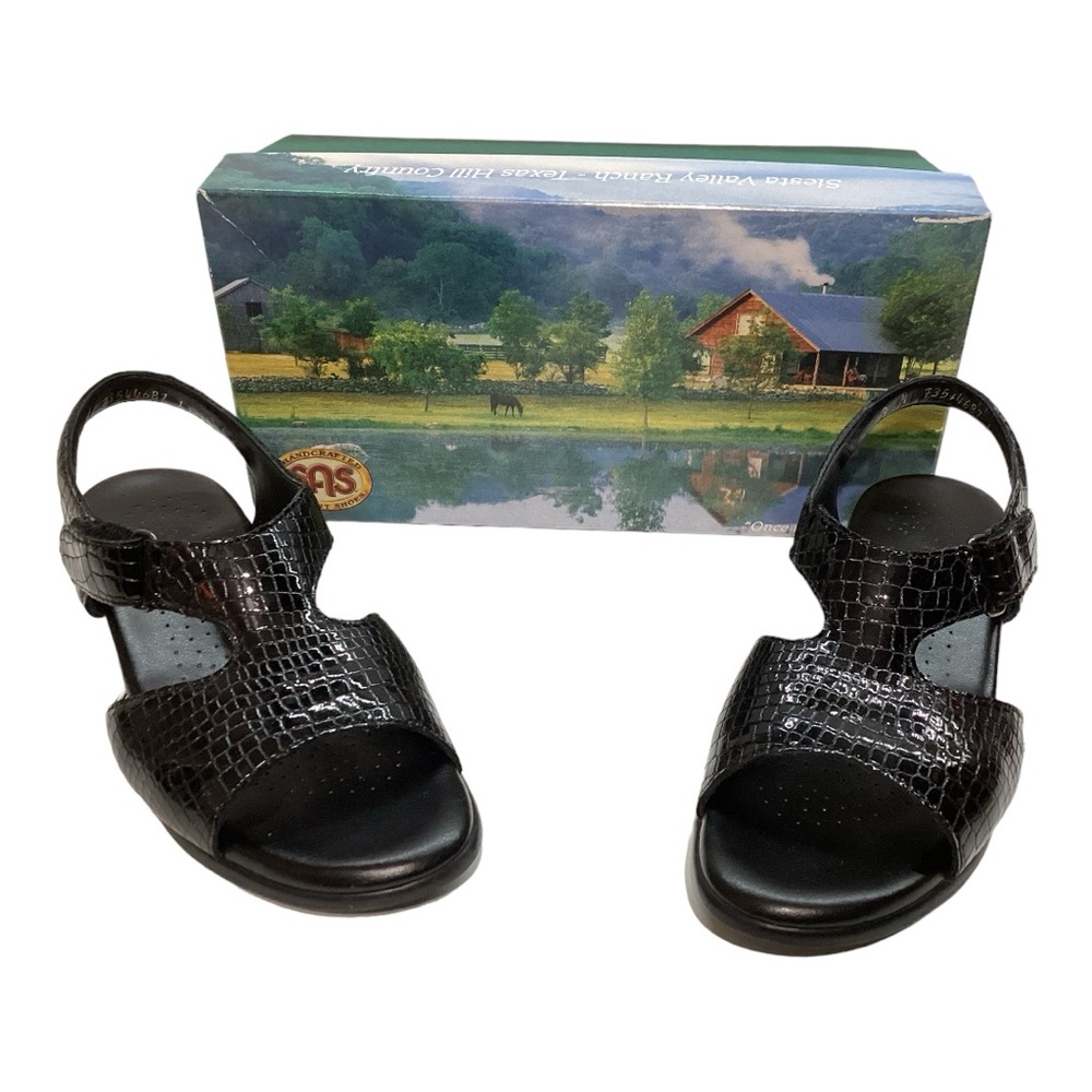 SAS Suntimer Black‎ Croc Heeled Sandal Women's Size 8 N